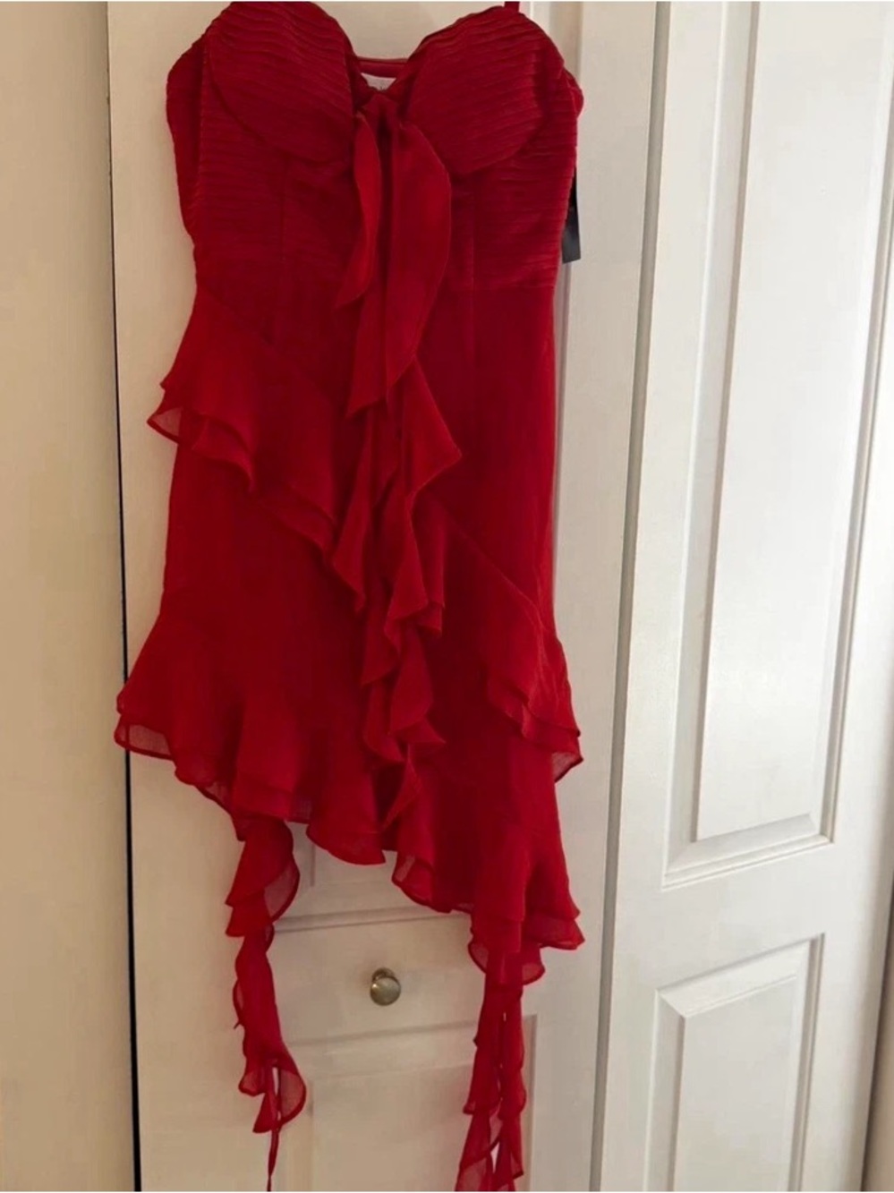 Free People Red Ruffled Strapless Prom Dress